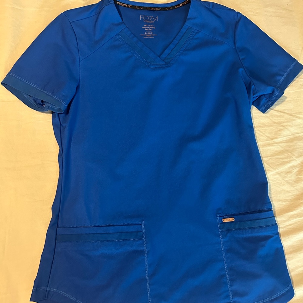 Cherokee Women's V-Neck Blue Short Sleeve Top and Bottom